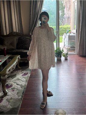 Wilfred Cream and Pink Floral Mini Dress